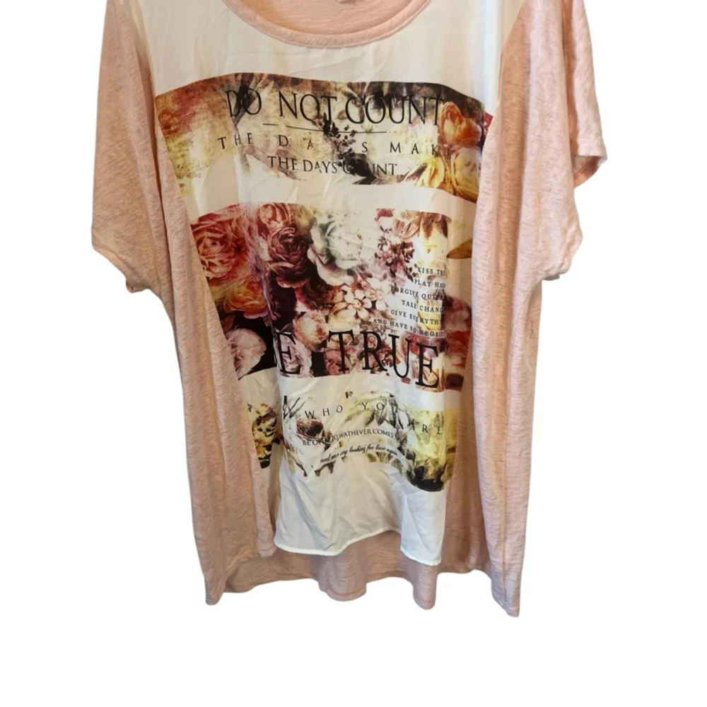 Dressbarn 3X Floral Graphic Tee Pink Lightweight Plus Size Boho Top - Picture 4 of 11